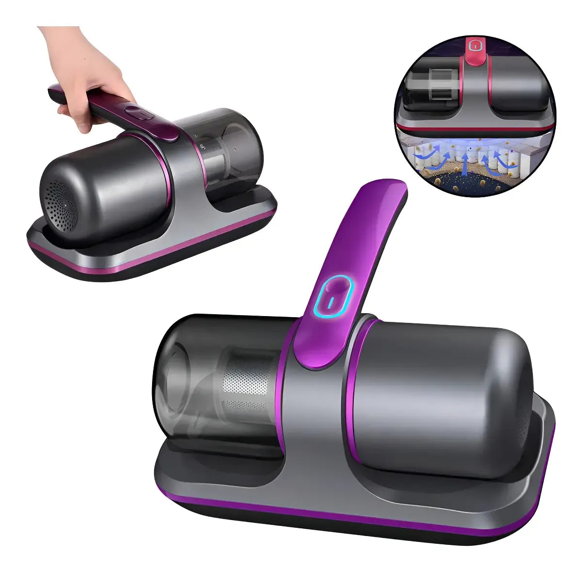 Aspirador Anti Ácaro Portátil Sem Fio Com Luz Uv Filtragem Cor Cinza/roxo 3