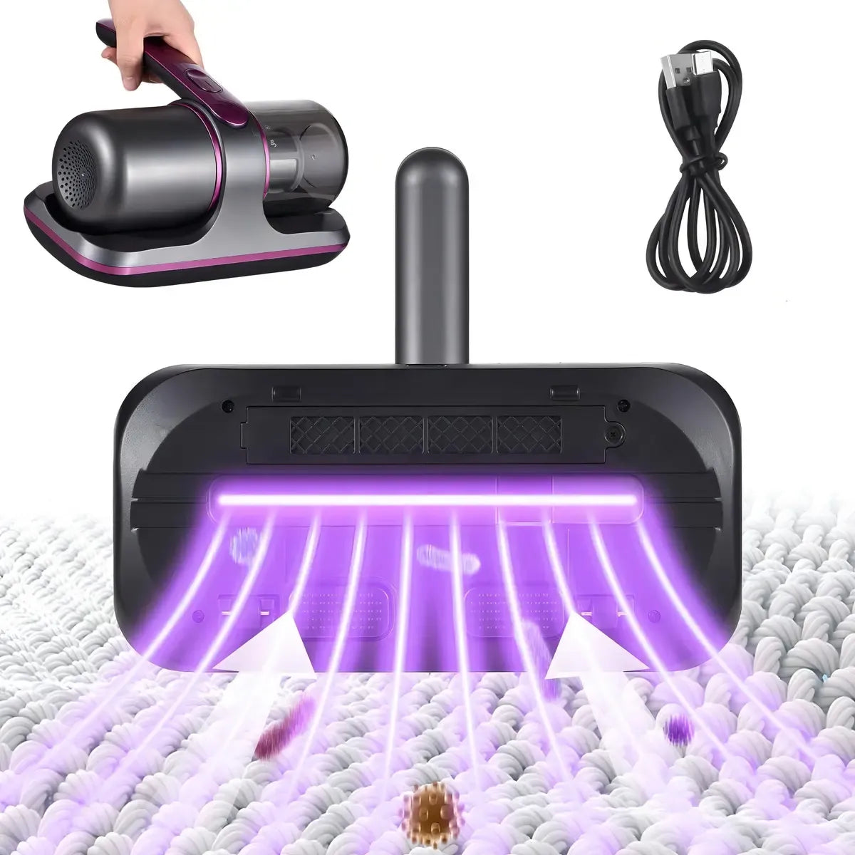 Aspirador Anti Ácaro Portátil Sem Fio Com Luz Uv Filtragem Cor Cinza/roxo 5