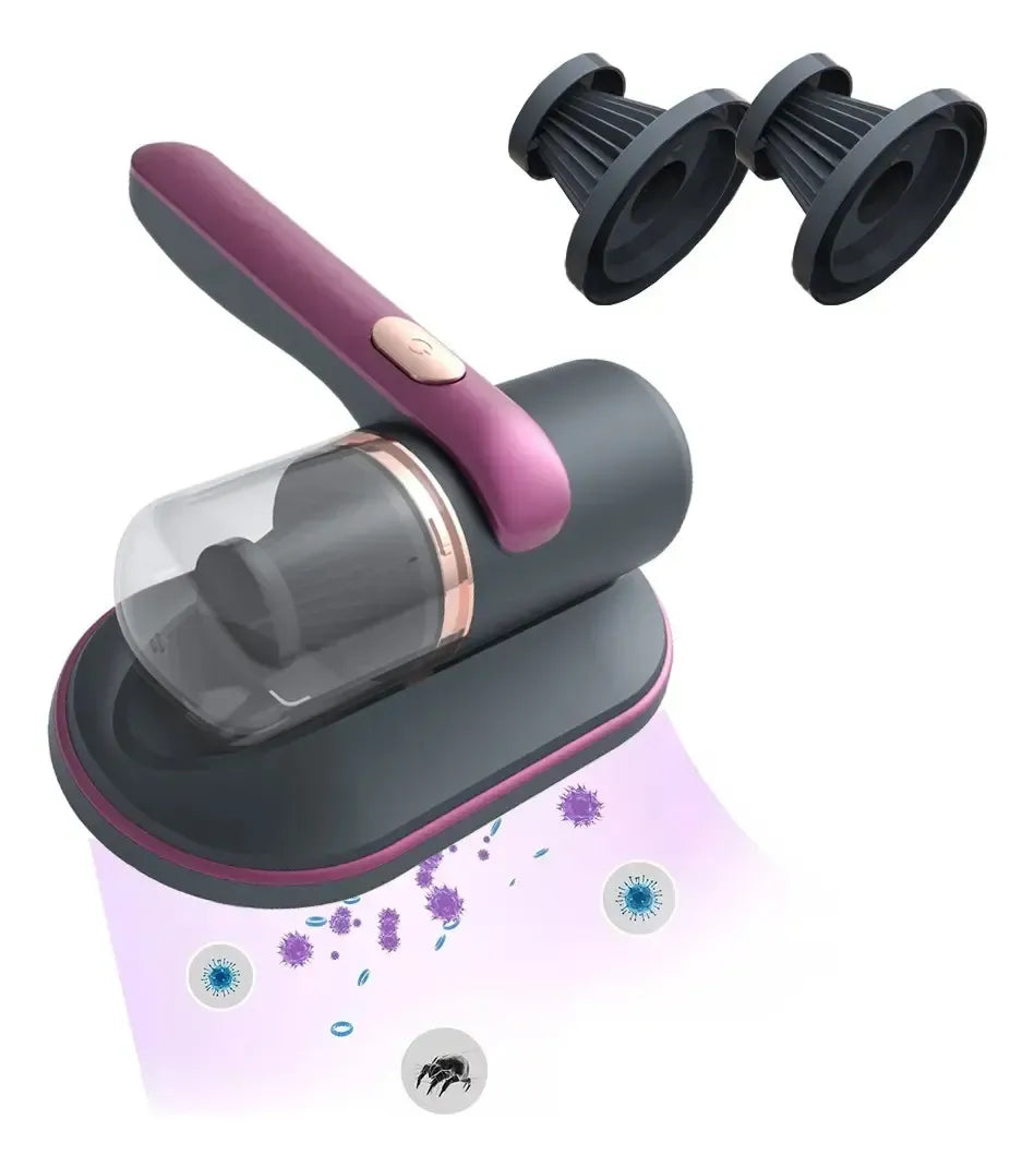 Aspirador Anti Ácaro Portátil Sem Fio Com Luz Uv Filtragem Cor Cinza/roxo 2