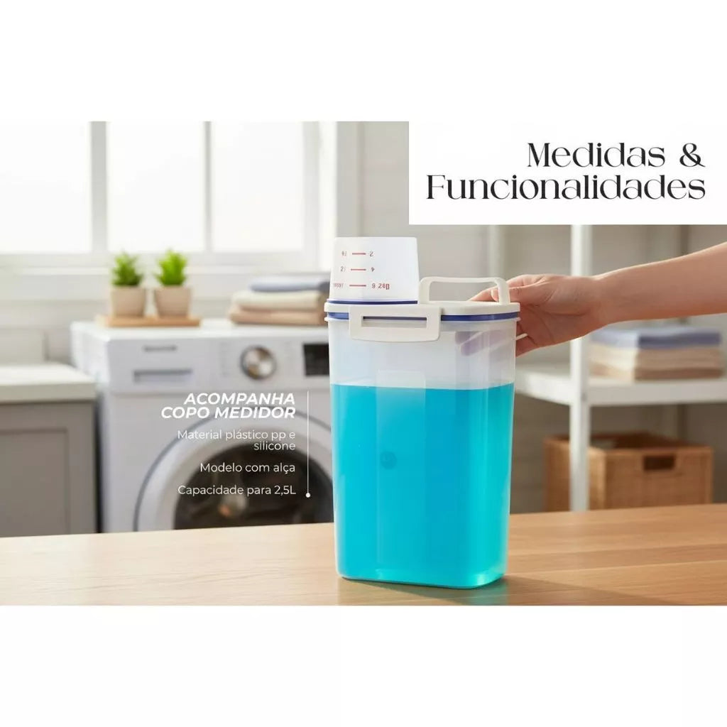 Dispenser Organizador de Lavanderia 2,5L com Copo Medidor | Pote Hermético — detalhe 3