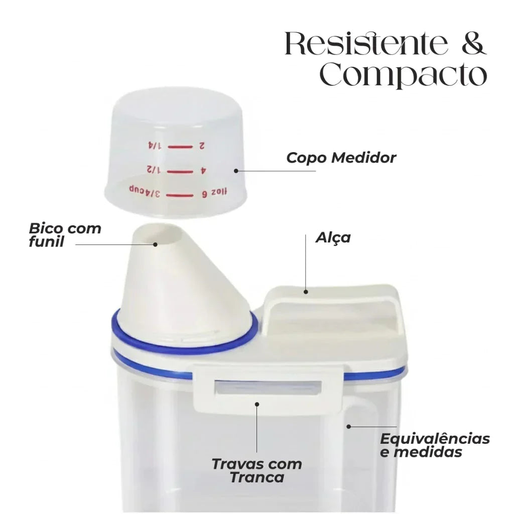 Dispenser Organizador de Lavanderia 2,5L com Copo Medidor | Pote Hermético — detalhe 1