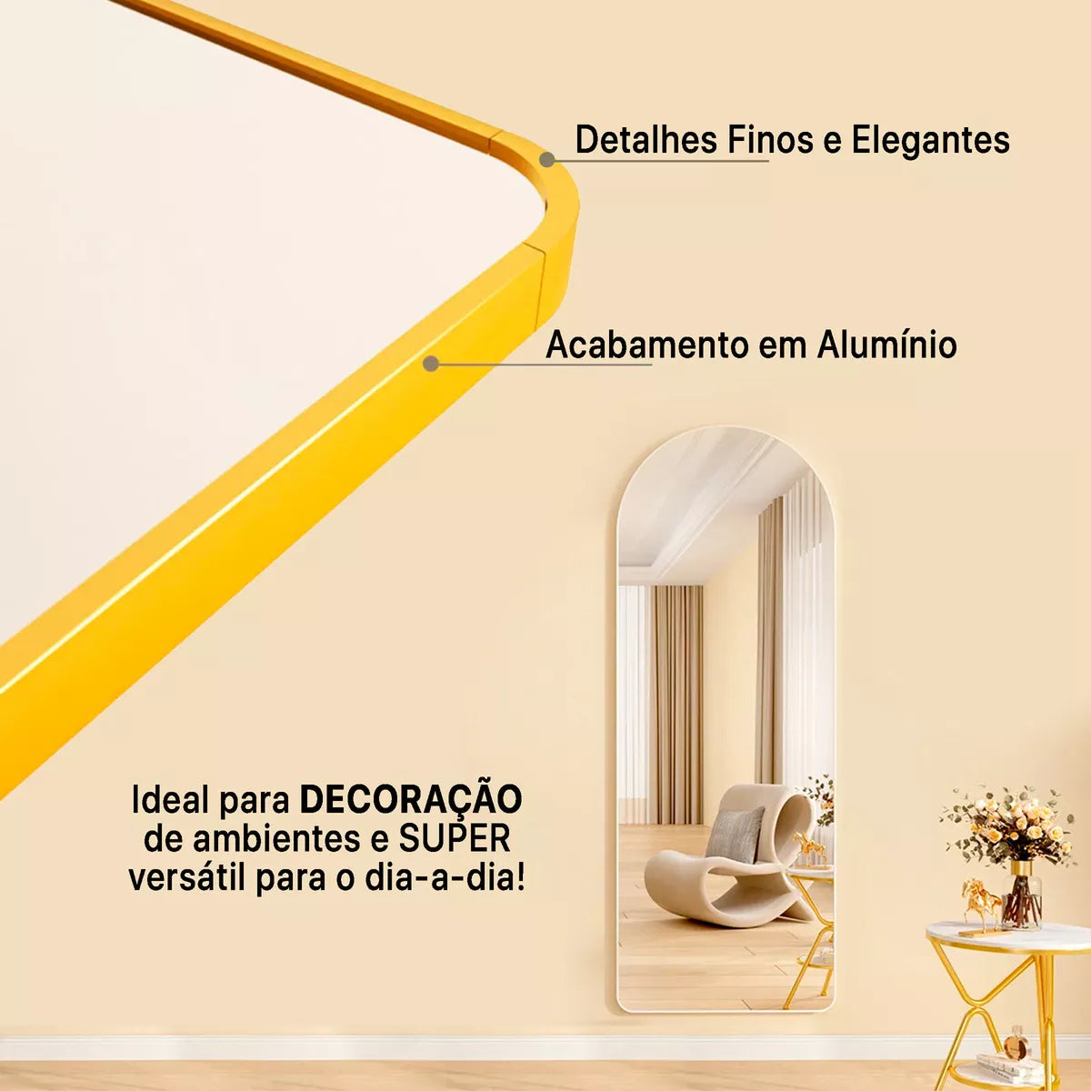 Espelho Pinterest Grande com Suporte e Moldura Dourada 11