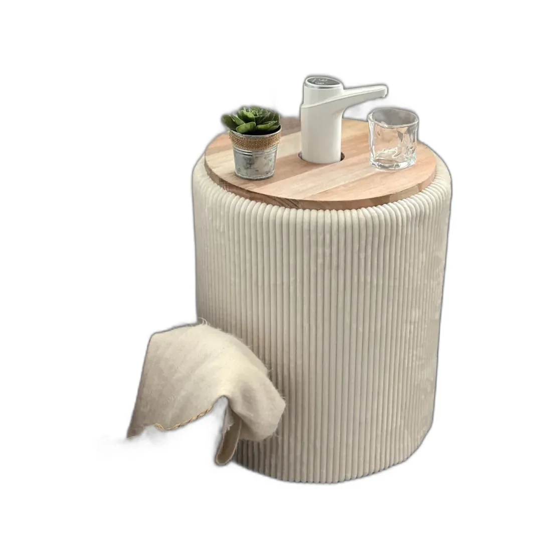 Mesa lateral com dispensador de água em madeira premium