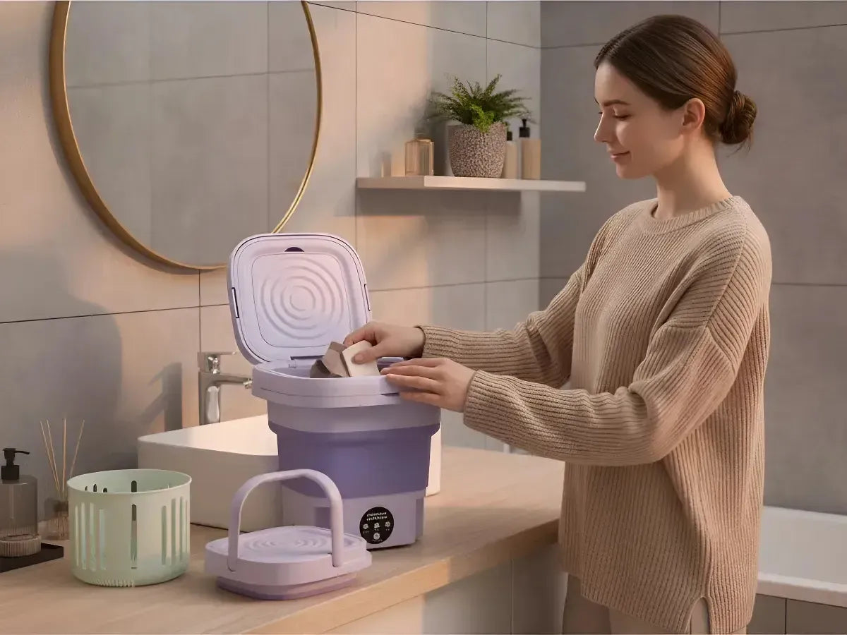 Mini Máquina Lavar Roupas Balde Lavadora Dobrável Portátil — detalhe 10