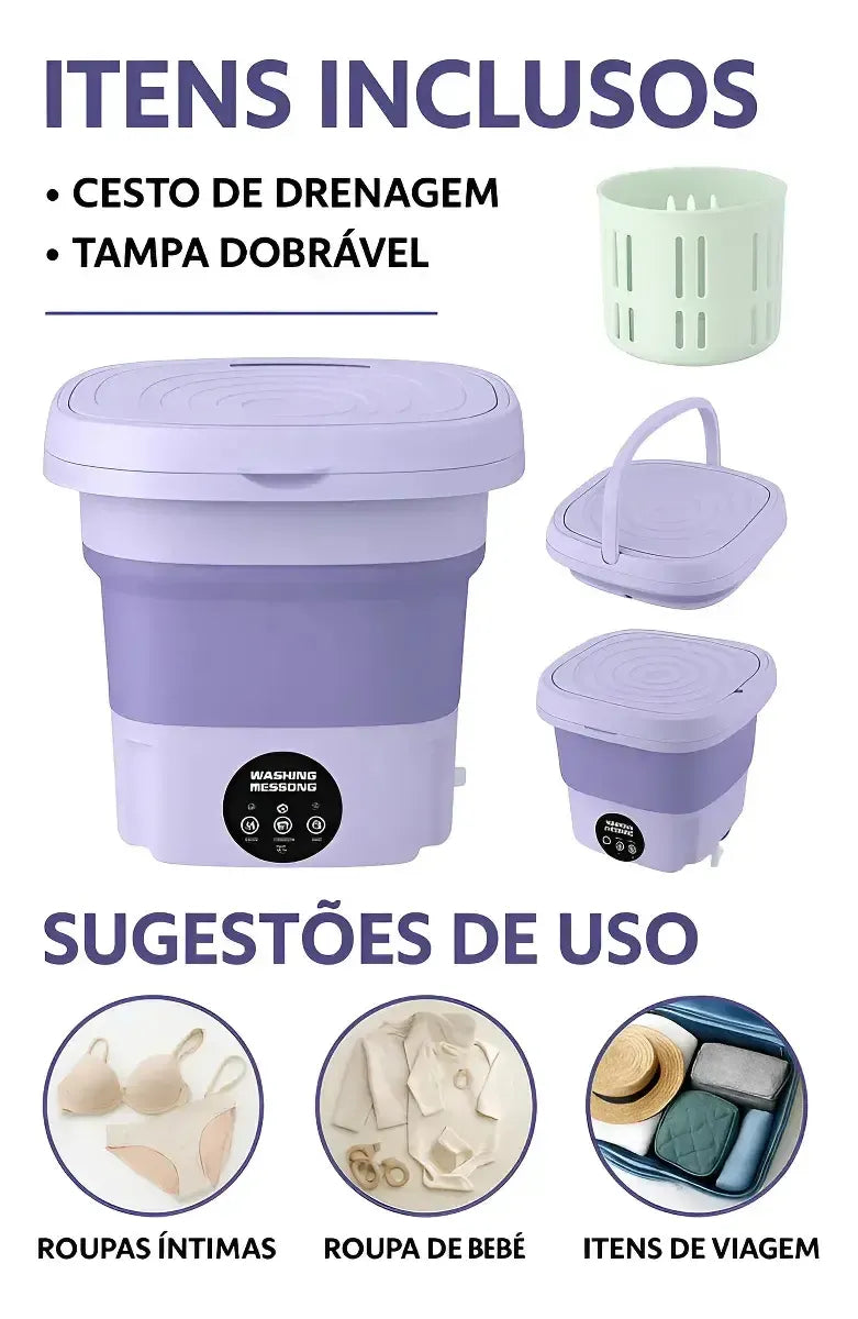 Mini Máquina Lavar Roupas Balde Lavadora Dobrável Portátil — detalhe 1
