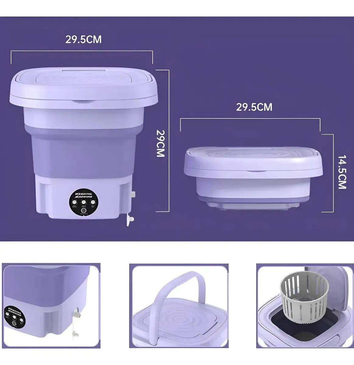 Mini Máquina Lavar Roupas Balde Lavadora Dobrável Portátil — detalhe 6