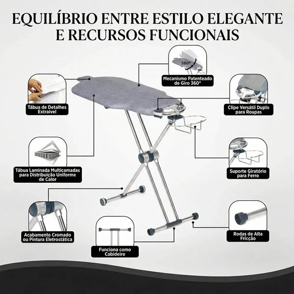 Tábua de Passar Roupas 360° – Giratória, Face Dupla e 8 Níveis de Altura 10